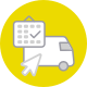 Poste Delivery Now: furgoncino con calendario su sfondo giallo