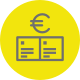 Simbolo euro e bollettino su sfondo giallo