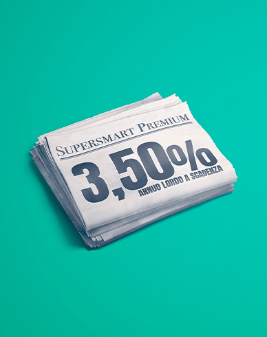 Quotidiano con percentuale dell'Offerta Supersmart in prima pagina su sfondo turchese