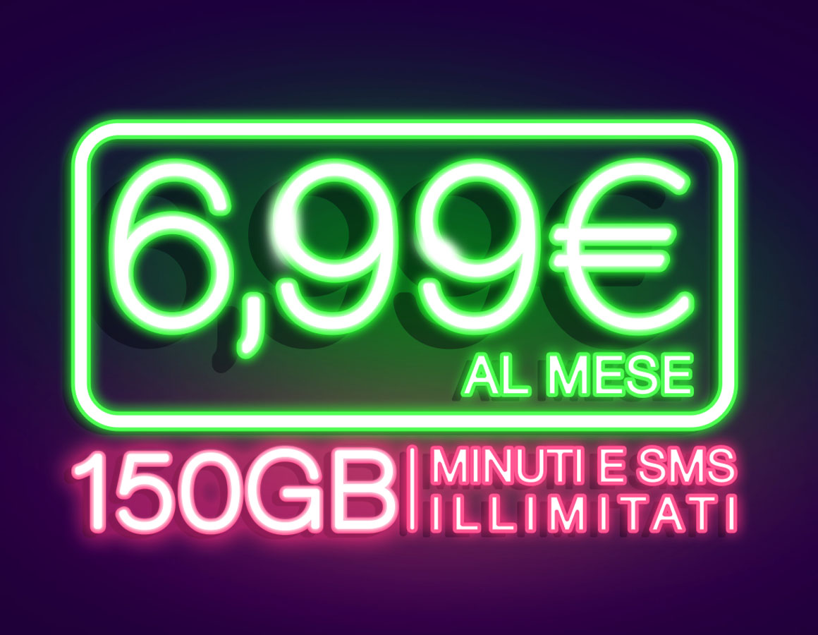 Una scritta al neon riportando i termini dell'offerta su sfondo scuro
