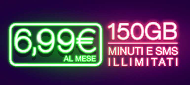 Una scritta al neon riportando i termini dell'offerta su sfondo scuro